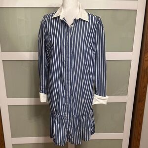 JCrew Striped Blue and White Button-Down Shirt Dress